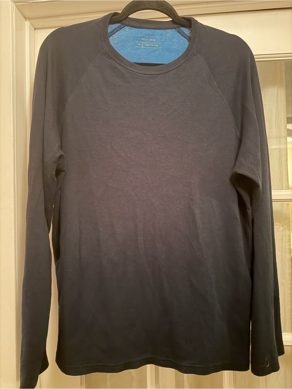 Billy Reid Men’s XL Pima Cotton Blue Long-sleeved Raglan Crewneck Shirt $118msrp